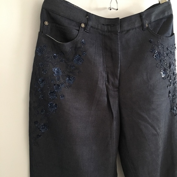 {new} soft silk denim wide legged pants beaded - Picture 3 of 6